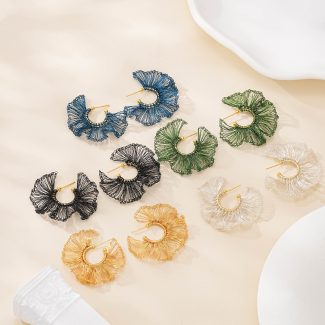 five colors of wire lace fan hoop earrings