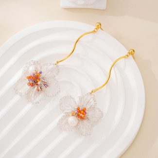 Alternate view of Silver Wire Bloom Bead Drop Earrings