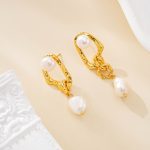 Asymmetric gold-toned drop earrings with round and baroque freshwater pearls