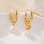 Front view showing the different drop lengths of baroque pearl earrings