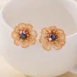 gold-finish flower earrings with multicolor pearls