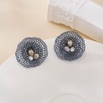 Wirework detail of Blue Wire Nest Pearl Drop Earrings