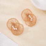 Wirework detail of Lotus Leaf Freshwater Pearl Earrings