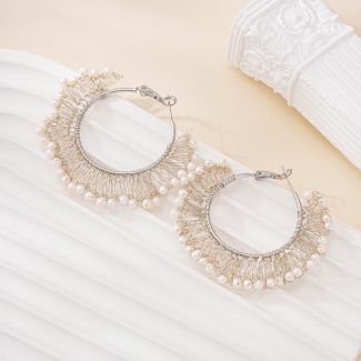 silver-finish wire lace pearl fan hoops