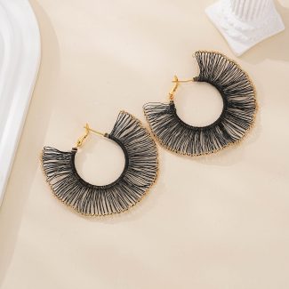 Alternate view of Black Wire Lace Hoop Earrings