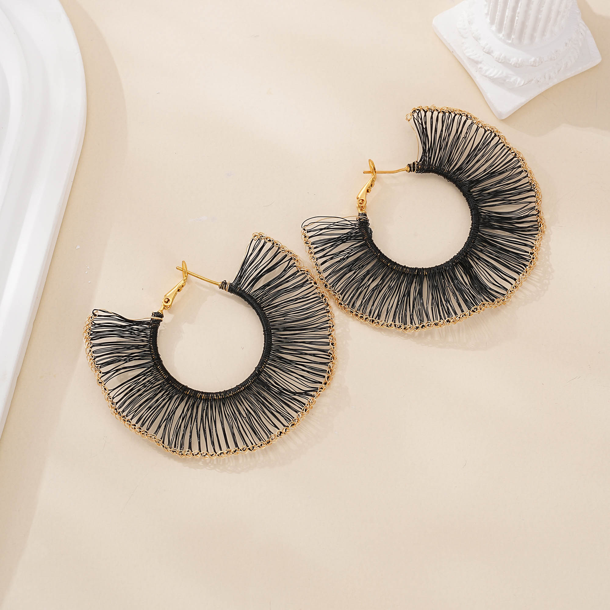 Alternate view of Black Wire Lace Hoop Earrings