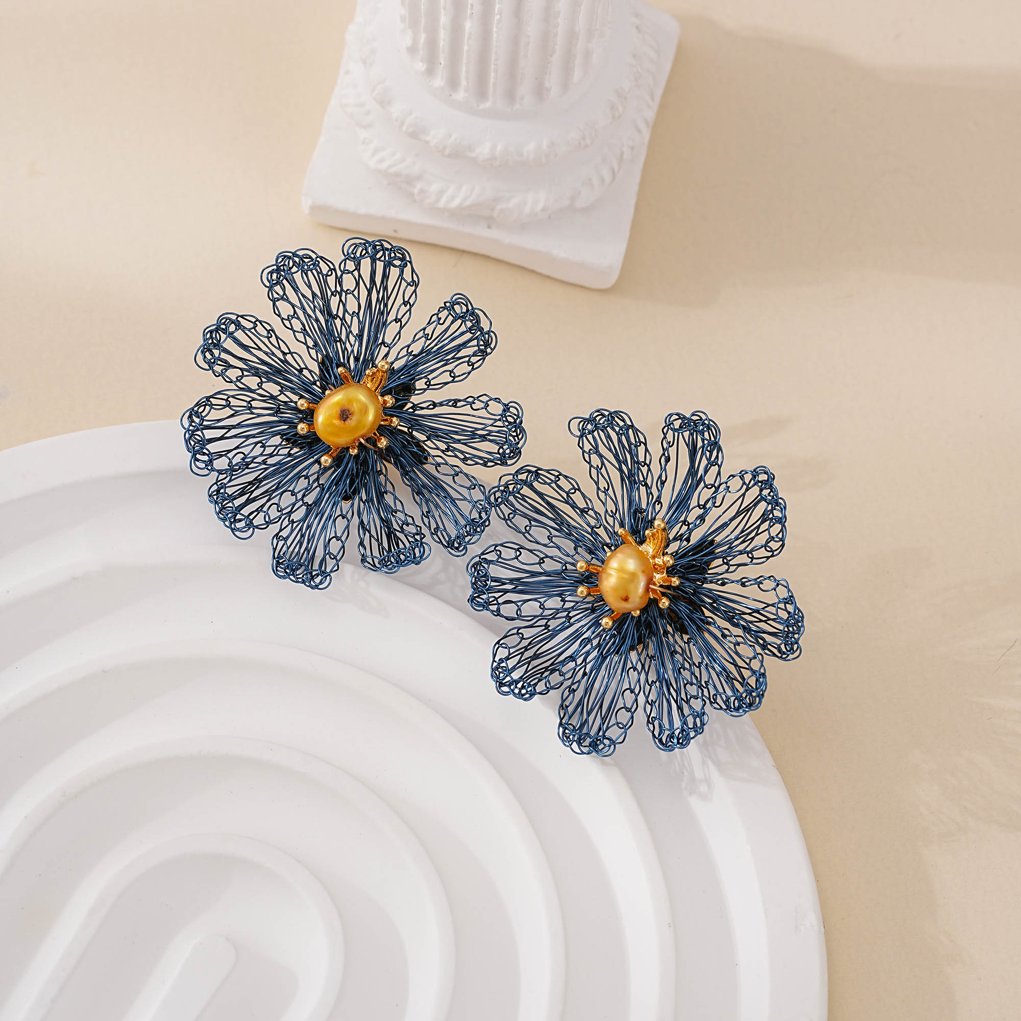Alternate view of Midnight Blue Daisy Pearl Earrings