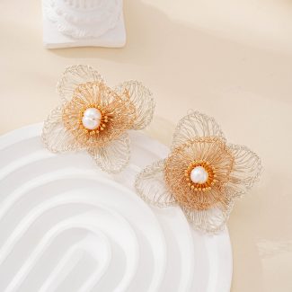 Alternate view of Two-Tone Four-Petal Pearl Earrings
