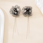 Alternate view of Black Wire Pearl Tassel Earrings