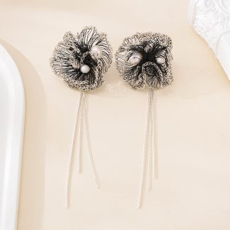 Alternate view of Black Wire Pearl Tassel Earrings
