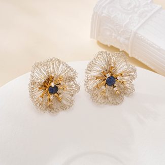 Alternate view of Blue Pearl Wire Flower Stud Earrings