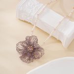 Wirework detail of Violet Wire Flower Pearl Choker Necklace