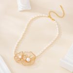 gold-finish twin wire flower pearl necklace