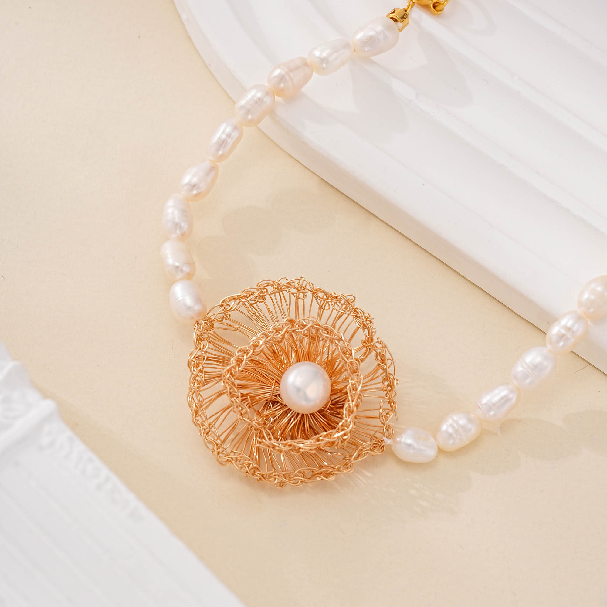 freshwater pearl bracelet with wire flower