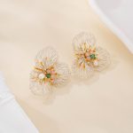 Silver Wire Flower Pearl Drop Earrings — hand-crocheted wire jewelry