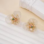 Alternate view of Silver Wire Flower Pearl Drop Earrings
