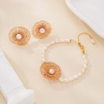 Spiral Flower Pearl Earrings & Bracelet Set — product view