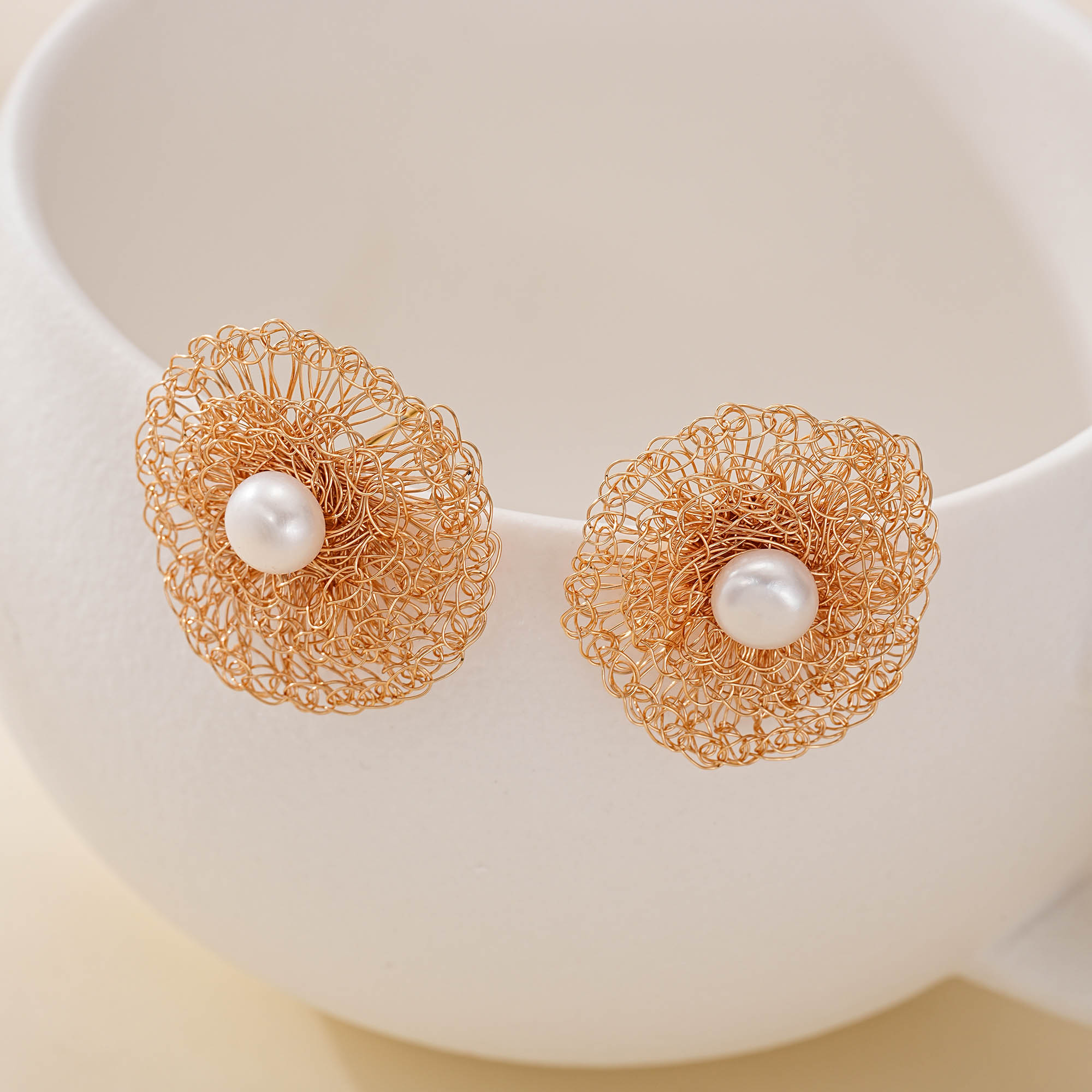 spiral flower pearl earrings detail