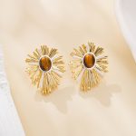 Pair of statement sunburst earrings with tiger's eye centers