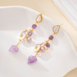 Amethyst and pearl tassel earrings with white floral accents
