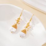 Baroque pearl drop earrings with gold wire wrapping