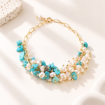 Turquoise and Freshwater Pearl Cluster Bracelet