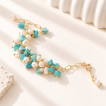 Turquoise and Freshwater Pearl Cluster Bracelet