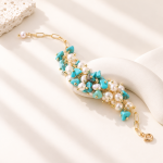 Turquoise and Freshwater Pearl Cluster Bracelet