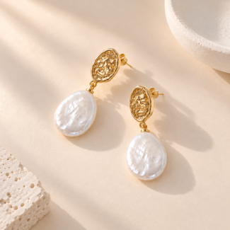 Baroque Freshwater Pearl Textured Oval Earrings