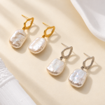 Square Baroque Pearl Oval Drop Earrings