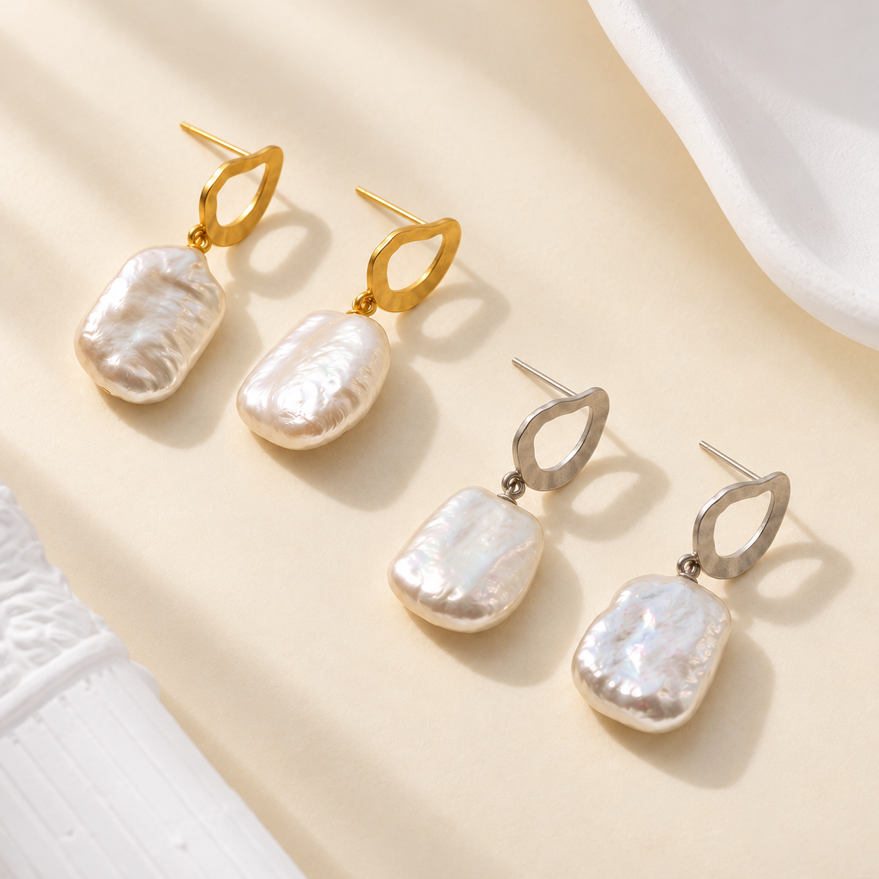 Square Baroque Pearl Oval Drop Earrings