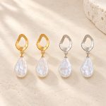 Square Baroque Pearl Oval Drop Earrings