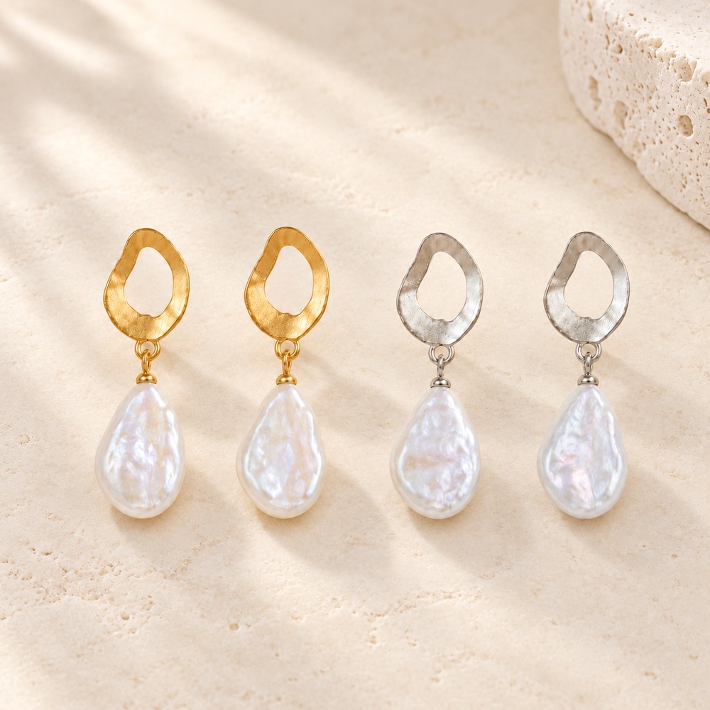 Square Baroque Pearl Oval Drop Earrings