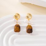 Wood geometric drop earrings with textured round studs